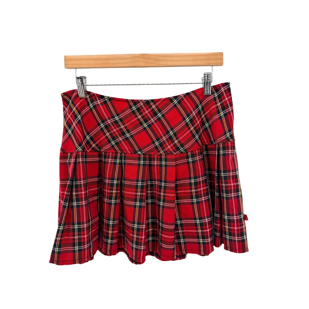 Royal Bones Daang Goodman Red Plaid Pleated Mini Skirt XL Punk‎ Goth Bone Zipper